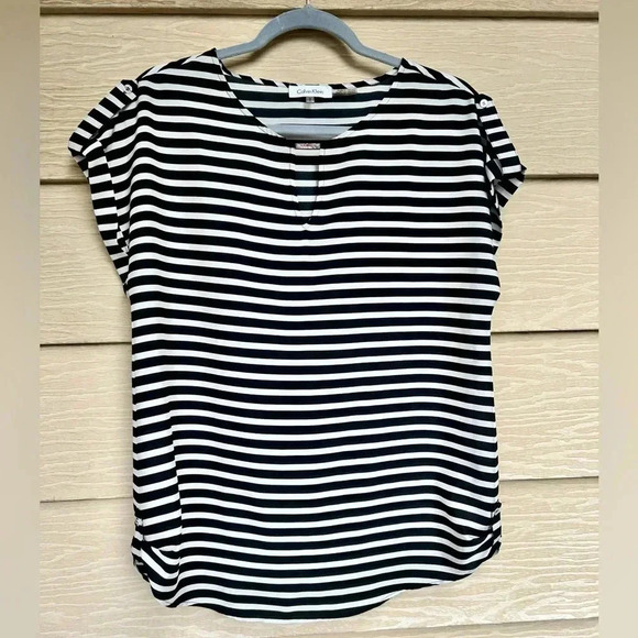 Calvin Klein striped cap sleeve top sz M 008 - Picture 1 of 1